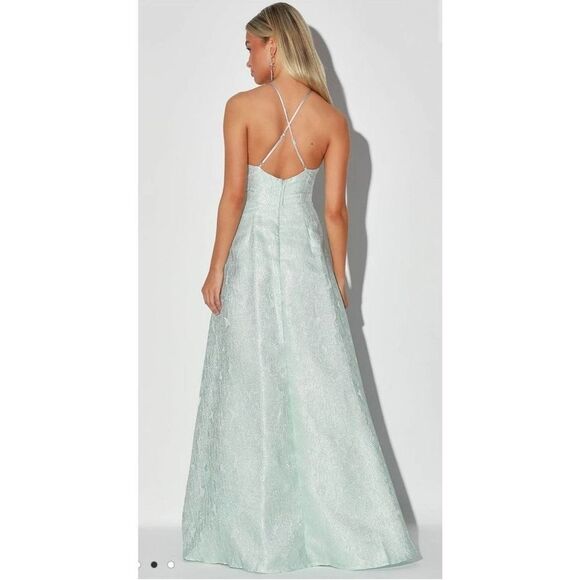 Lulus metallic blue open back maxi dress with halter neck size medium - Picture 4 of 5